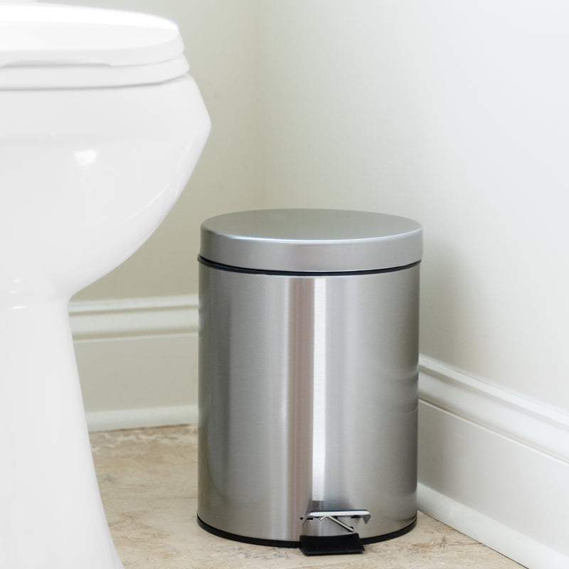 Round Stainless Steel Fingerprint Resistant Soft Close, Step Trash Can - 1.3 Gallons (5L)