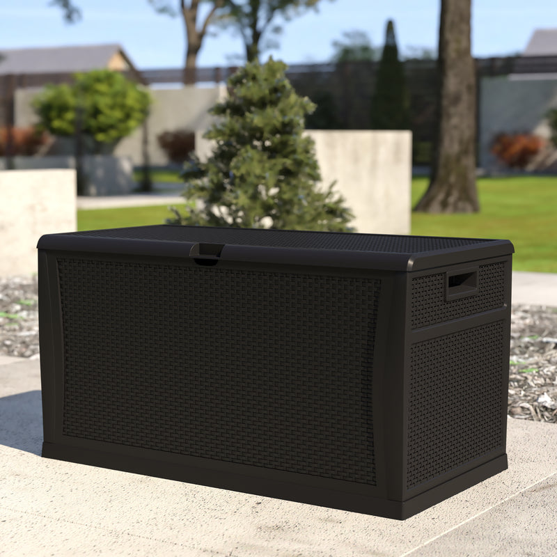 120 Gallon Plastic Deck Box - Outdoor Waterproof Storage Box for Patio Cushions, Garden Tools and Pool Toys, Black