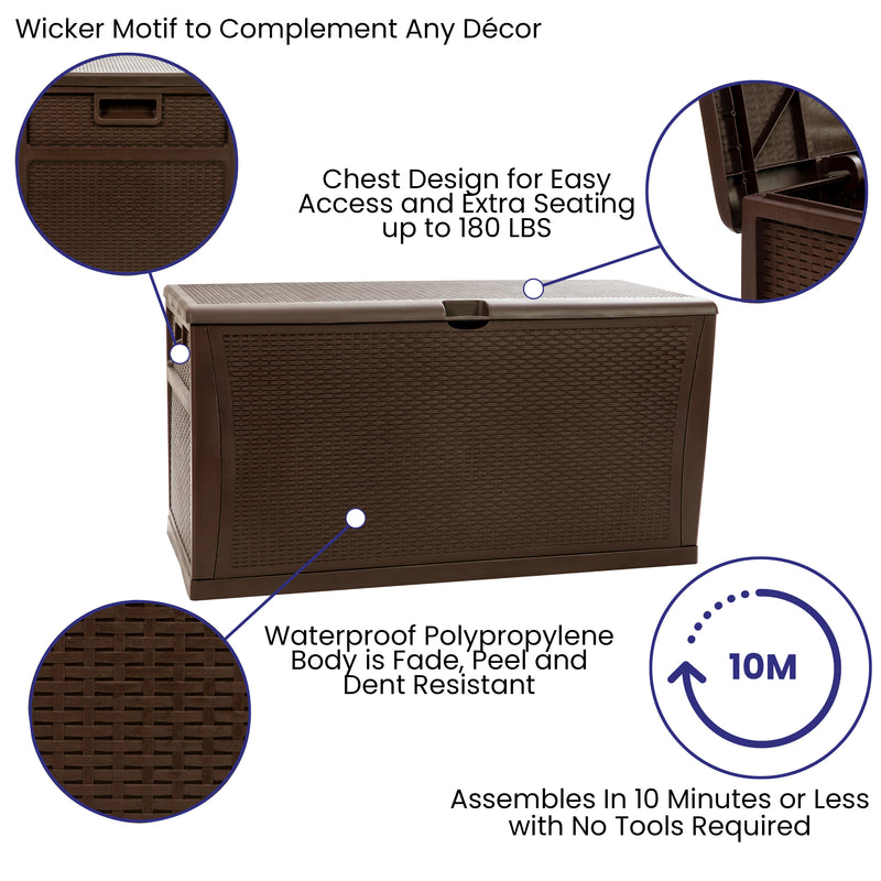 120 Gallon Plastic Deck Box - Outdoor Waterproof Storage Box for Patio Cushions, Garden Tools and Pool Toys, Brown