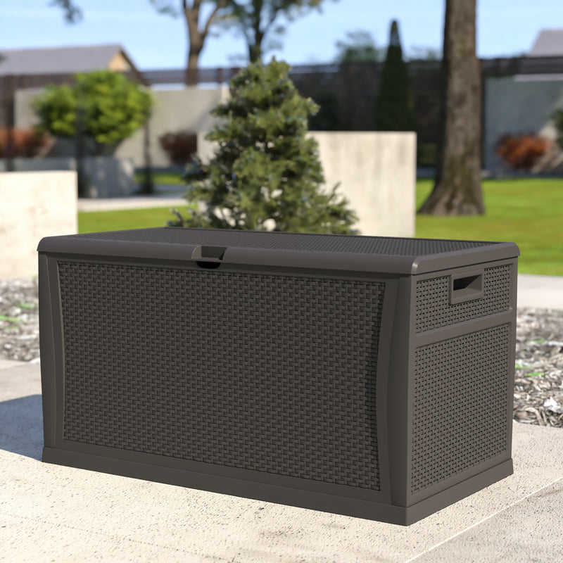 120 Gallon Plastic Deck Box - Outdoor Waterproof Storage Box for Patio Cushions, Garden Tools and Pool Toys, Gray