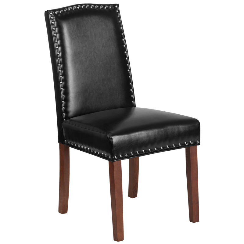 SINGLEWAVE Hampton Hill Series Black LeatherSoft Parsons Chair with Silver Accent Nail Trim