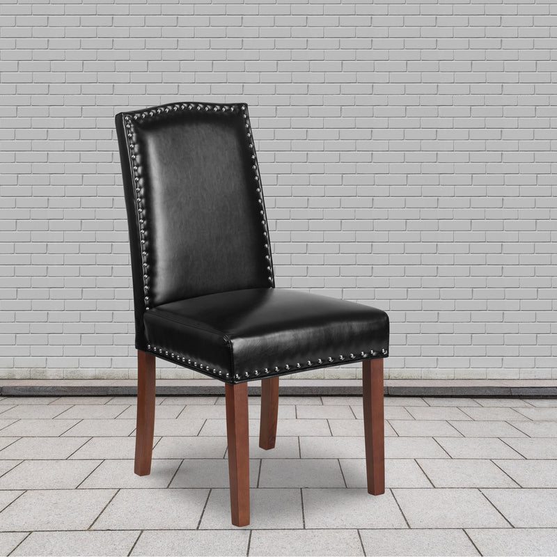 SINGLEWAVE Hampton Hill Series Black LeatherSoft Parsons Chair with Silver Accent Nail Trim