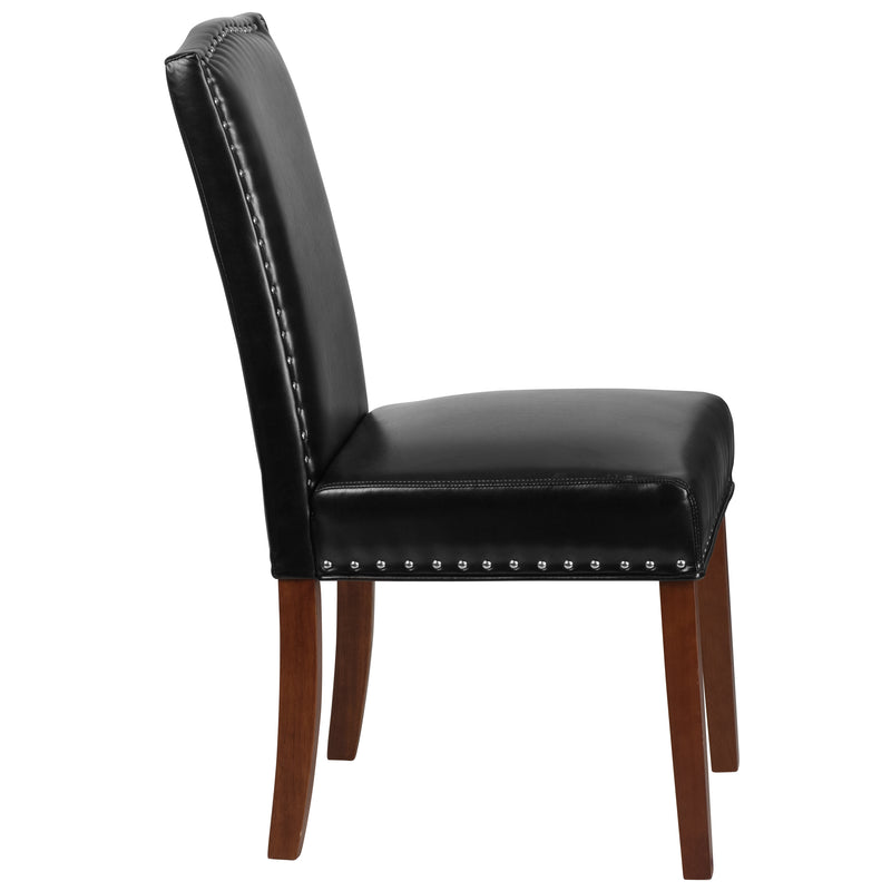 SINGLEWAVE Hampton Hill Series Black LeatherSoft Parsons Chair with Silver Accent Nail Trim