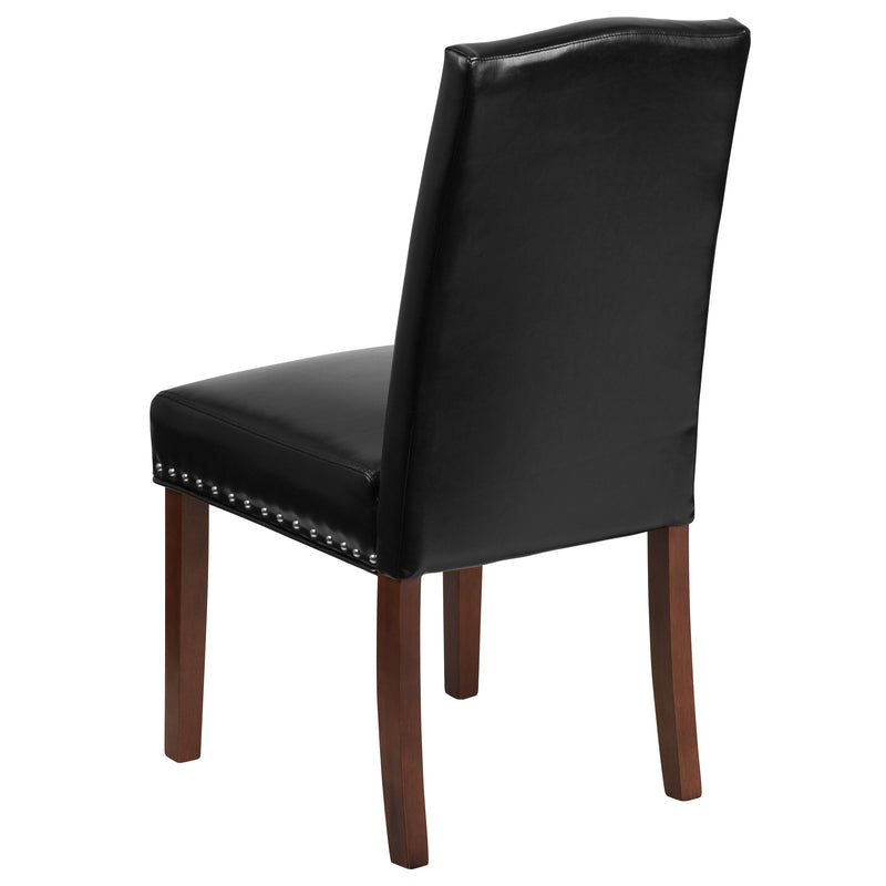 SINGLEWAVE Hampton Hill Series Black LeatherSoft Parsons Chair with Silver Accent Nail Trim