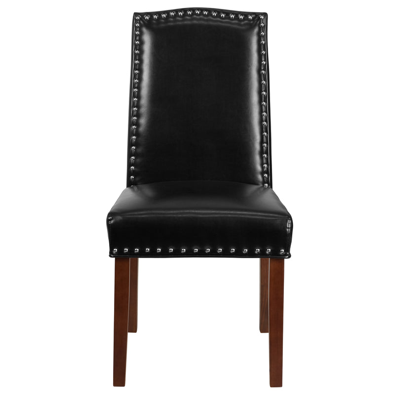 SINGLEWAVE Hampton Hill Series Black LeatherSoft Parsons Chair with Silver Accent Nail Trim