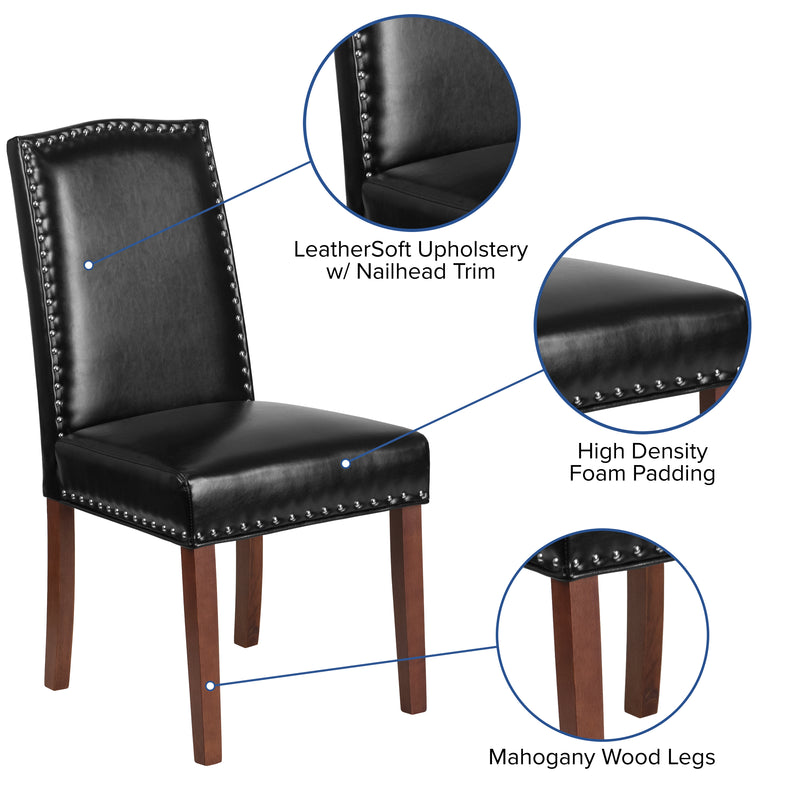 SINGLEWAVE Hampton Hill Series Black LeatherSoft Parsons Chair with Silver Accent Nail Trim