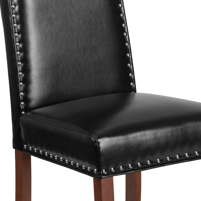 SINGLEWAVE Hampton Hill Series Black LeatherSoft Parsons Chair with Silver Accent Nail Trim