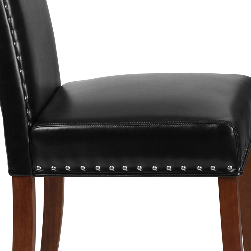 SINGLEWAVE Hampton Hill Series Black LeatherSoft Parsons Chair with Silver Accent Nail Trim