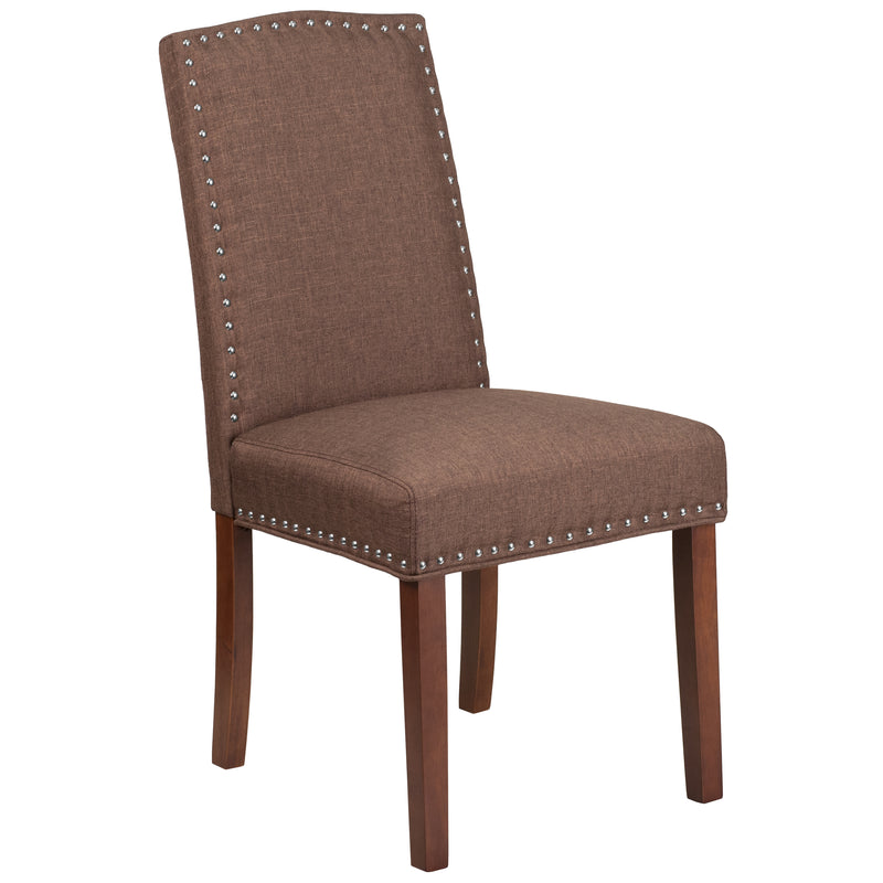 SINGLEWAVE Hampton Hill Series Brown Fabric Parsons Chair with Silver Accent Nail Trim