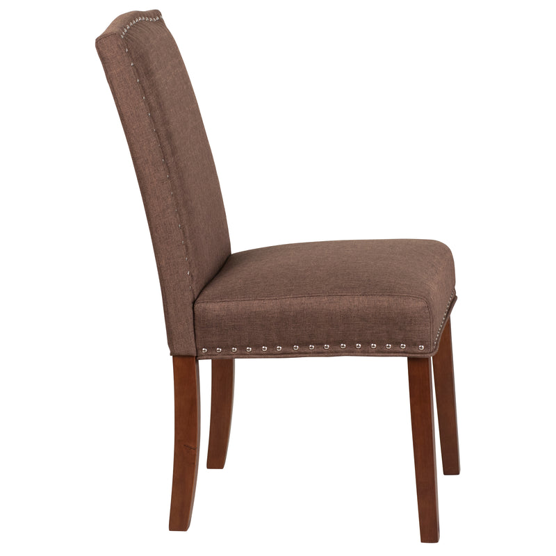 SINGLEWAVE Hampton Hill Series Brown Fabric Parsons Chair with Silver Accent Nail Trim