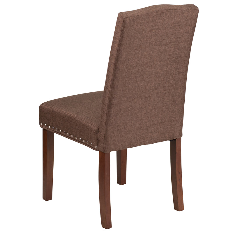 SINGLEWAVE Hampton Hill Series Brown Fabric Parsons Chair with Silver Accent Nail Trim