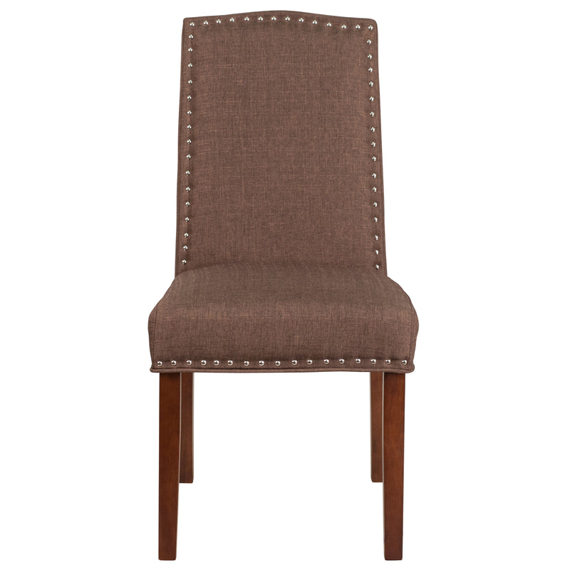 SINGLEWAVE Hampton Hill Series Brown Fabric Parsons Chair with Silver Accent Nail Trim