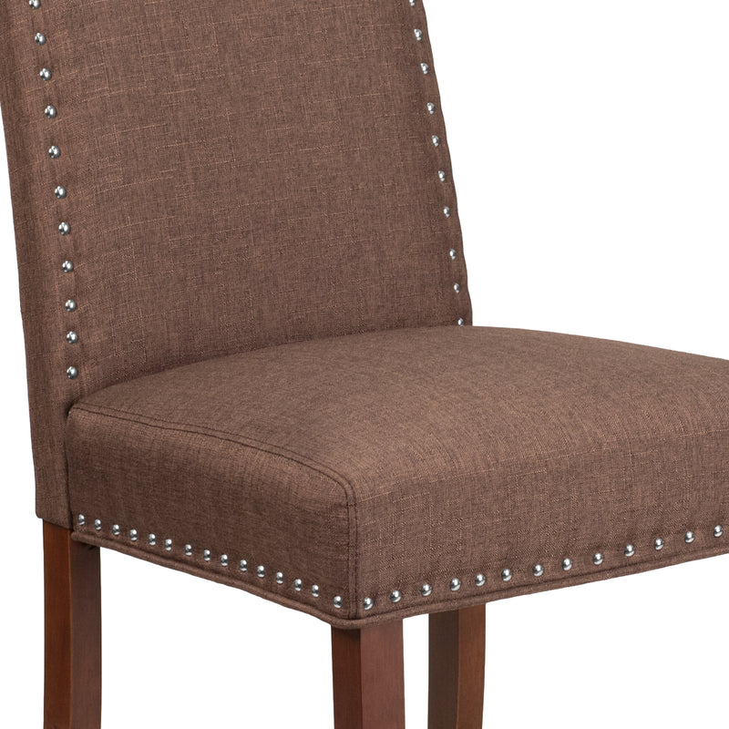 SINGLEWAVE Hampton Hill Series Brown Fabric Parsons Chair with Silver Accent Nail Trim