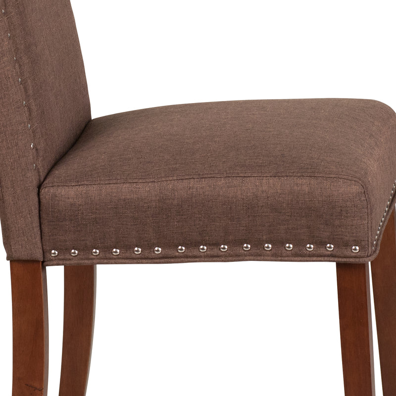 SINGLEWAVE Hampton Hill Series Brown Fabric Parsons Chair with Silver Accent Nail Trim