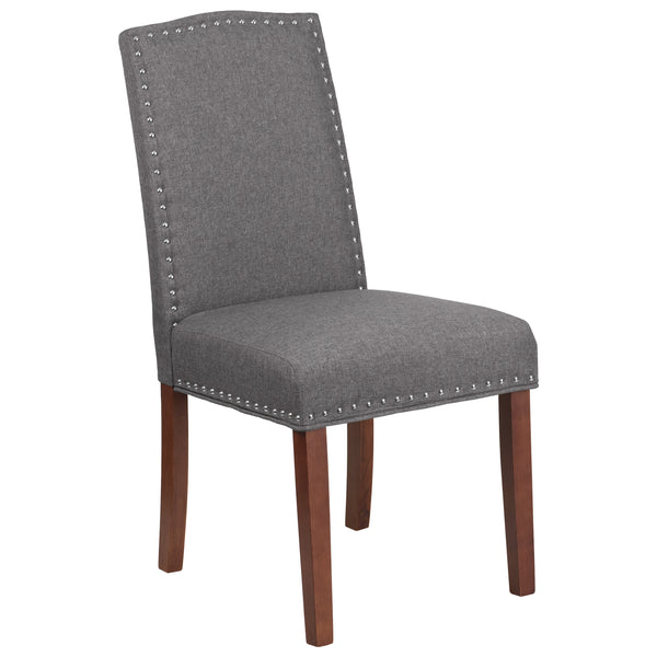 SINGLEWAVE Hampton Hill Series Gray Fabric Parsons Chair with Silver Accent Nail Trim