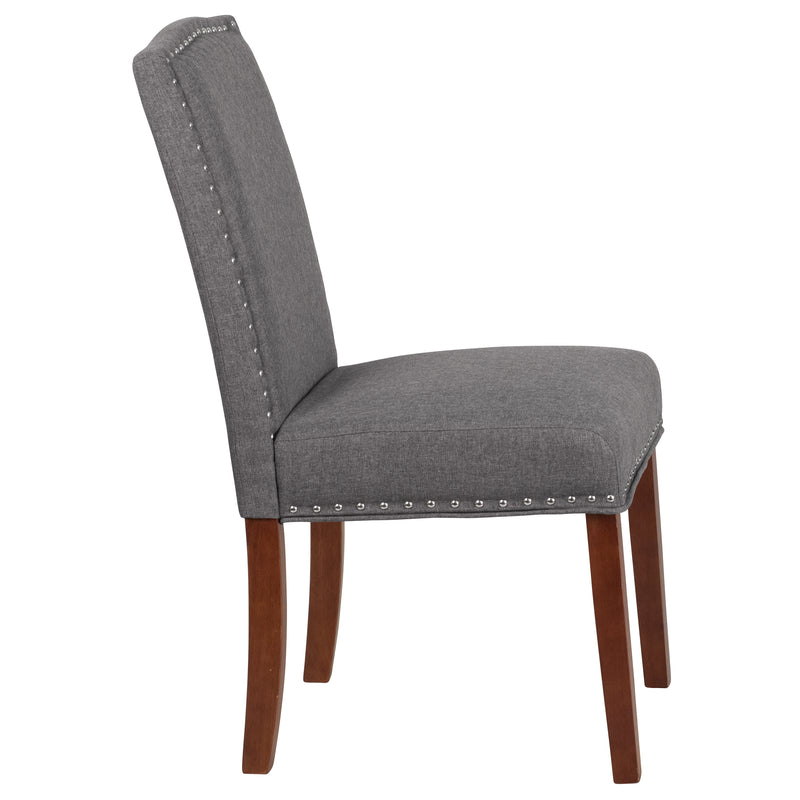 SINGLEWAVE Hampton Hill Series Gray Fabric Parsons Chair with Silver Accent Nail Trim