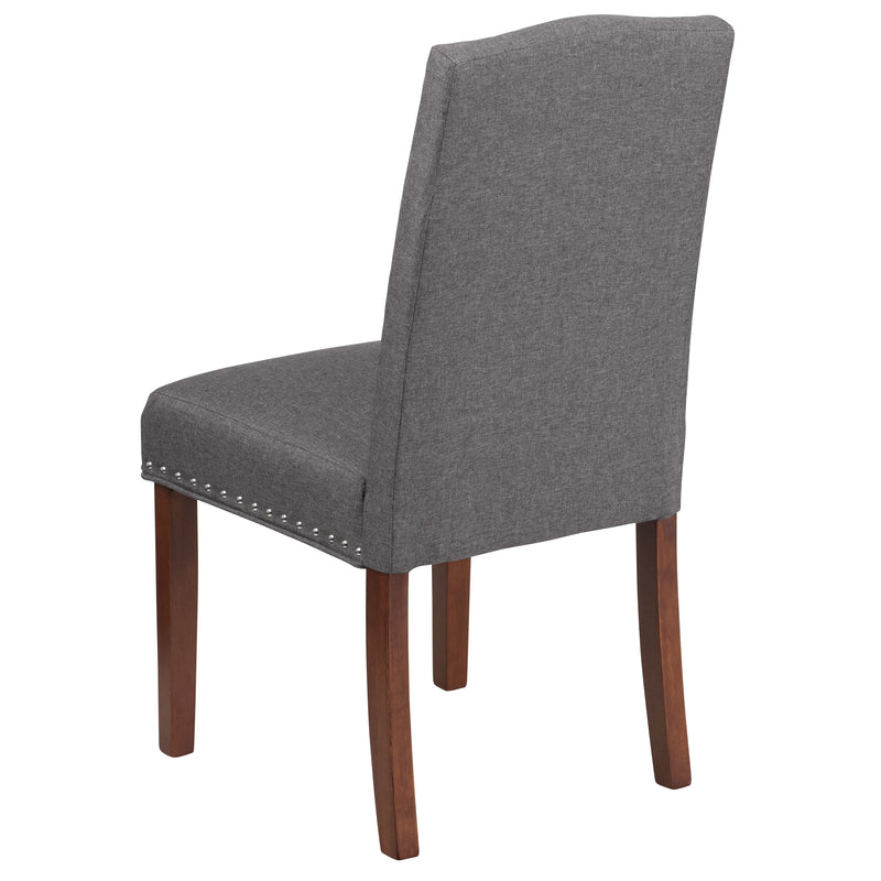 SINGLEWAVE Hampton Hill Series Gray Fabric Parsons Chair with Silver Accent Nail Trim