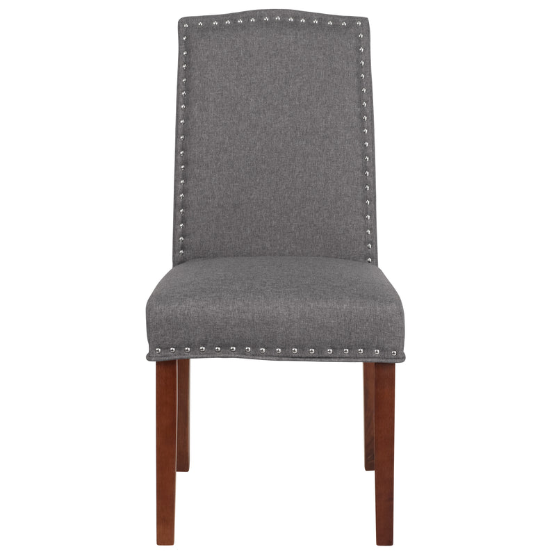 SINGLEWAVE Hampton Hill Series Gray Fabric Parsons Chair with Silver Accent Nail Trim