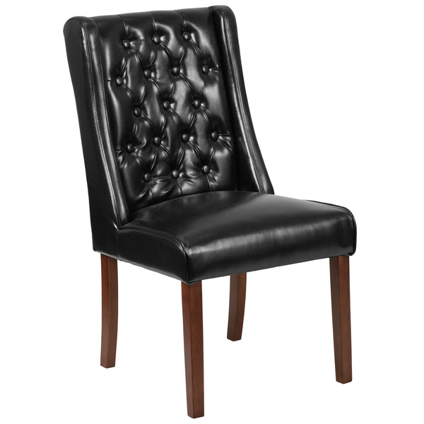 SINGLEWAVE Preston Series Black LeatherSoft Tufted Parsons Chair