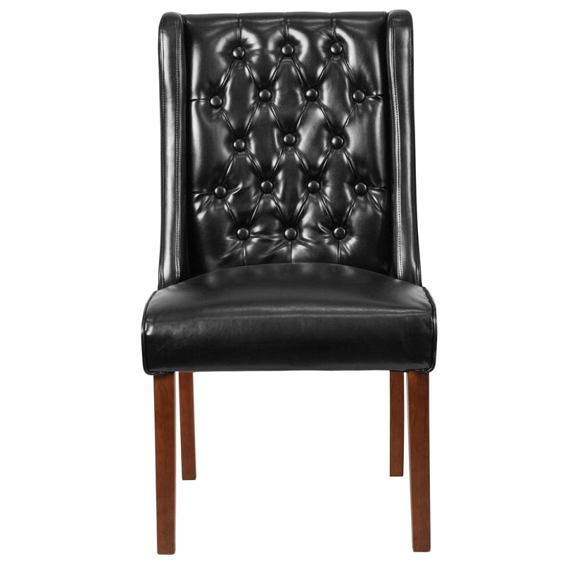 SINGLEWAVE Preston Series Black LeatherSoft Tufted Parsons Chair