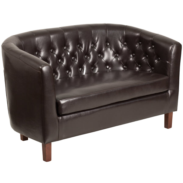 SINGLEWAVE Colindale Series Brown LeatherSoft Tufted Loveseat