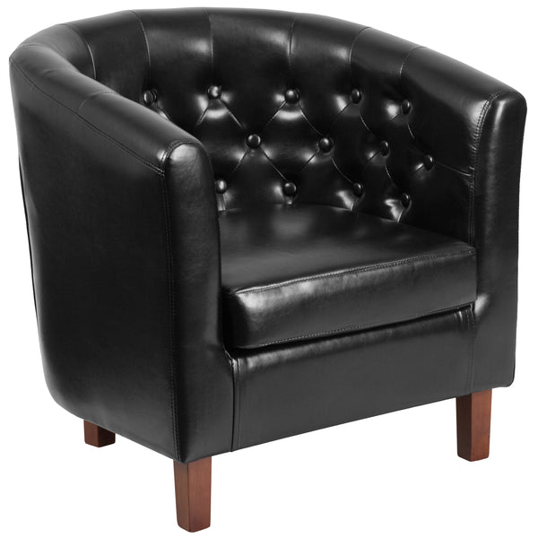 SINGLEWAVE Cranford Series Black LeatherSoft Tufted Barrel Chair