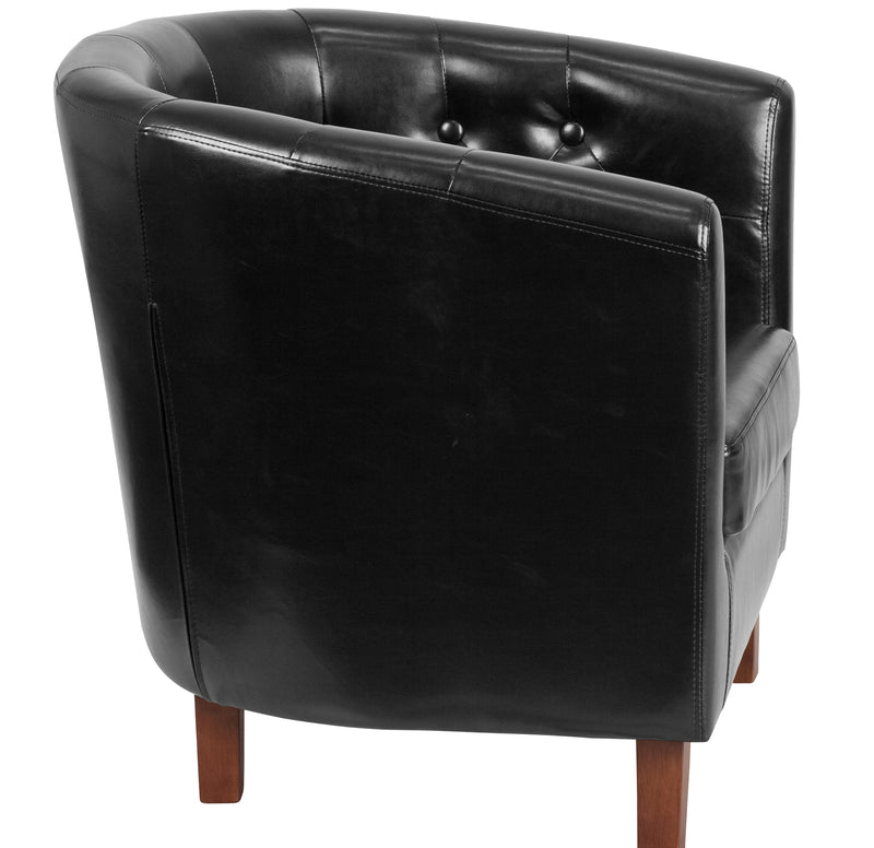 SINGLEWAVE Cranford Series Black LeatherSoft Tufted Barrel Chair