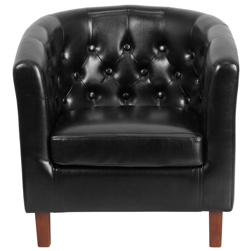 SINGLEWAVE Cranford Series Black LeatherSoft Tufted Barrel Chair