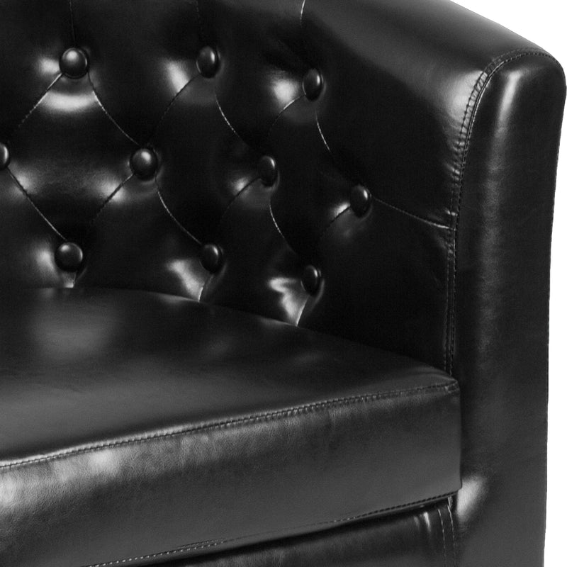 SINGLEWAVE Cranford Series Black LeatherSoft Tufted Barrel Chair