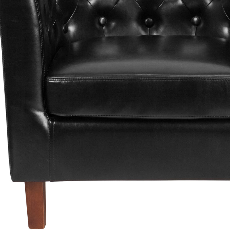 SINGLEWAVE Cranford Series Black LeatherSoft Tufted Barrel Chair