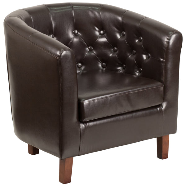 SINGLEWAVE Cranford Series Brown LeatherSoft Tufted Barrel Chair