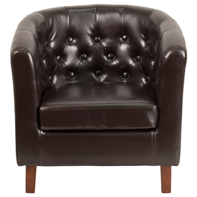 SINGLEWAVE Cranford Series Brown LeatherSoft Tufted Barrel Chair