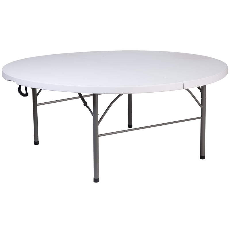 5.89-Foot Round Bi-Fold Granite White Plastic Banquet and Event Folding Table with Carrying Handle