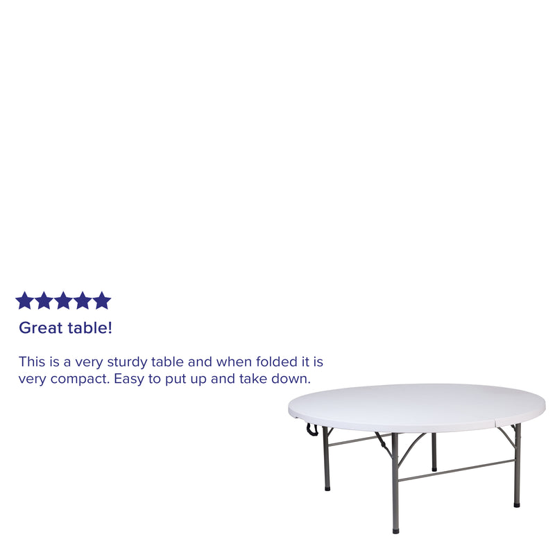 5.89-Foot Round Bi-Fold Granite White Plastic Banquet and Event Folding Table with Carrying Handle