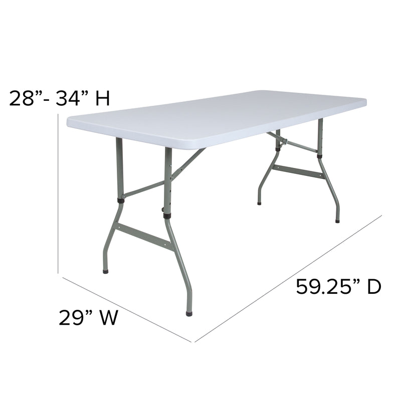 4.93-Foot Height Adjustable Granite White Plastic Folding Table