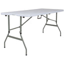 5-Foot Height Adjustable Bi-Fold Granite White Plastic Banquet and Event Folding Table with Carrying Handle