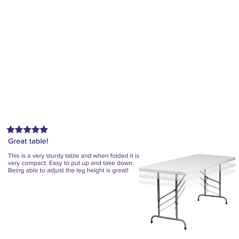 6-Foot Height Adjustable Granite White Plastic Folding Table