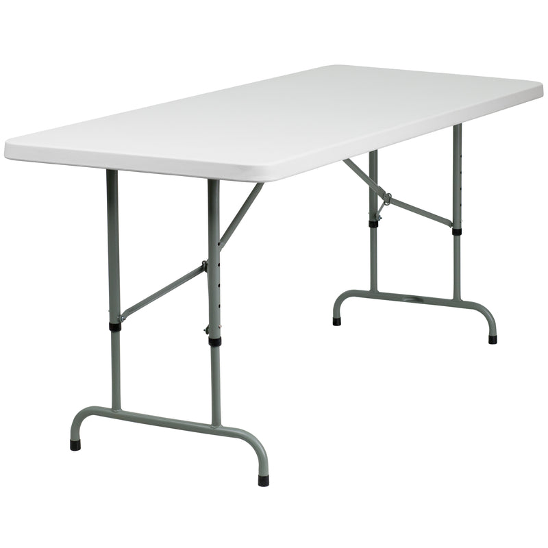 6-Foot Height Adjustable Granite White Plastic Folding Table