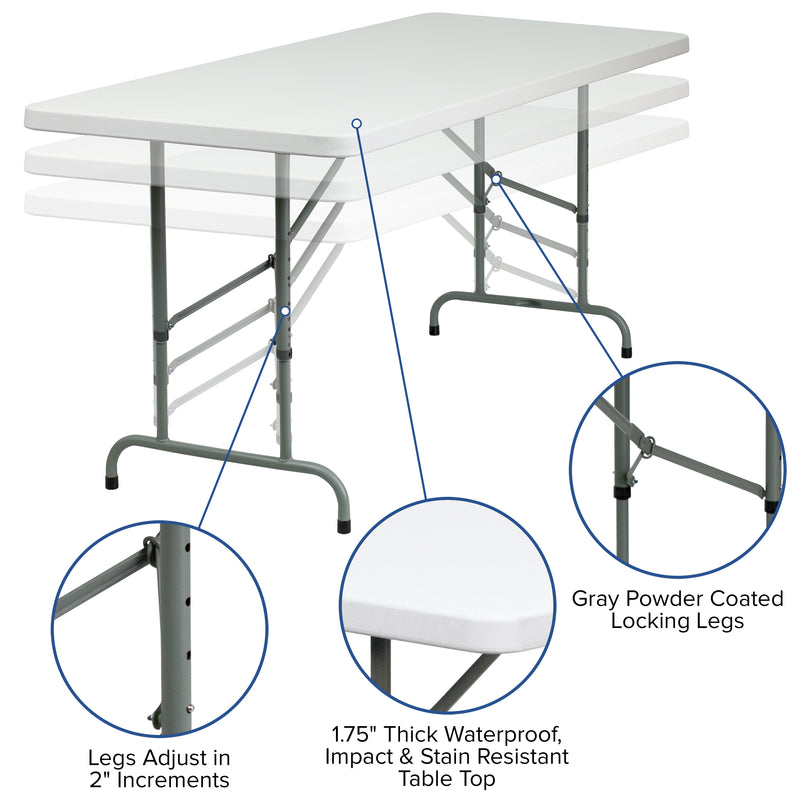 6-Foot Height Adjustable Granite White Plastic Folding Table