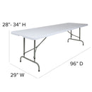 8-Foot Height Adjustable Granite White Plastic Folding Table