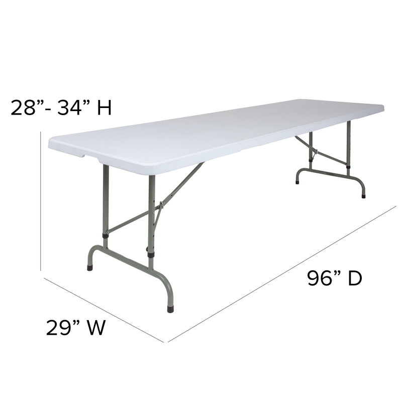 8-Foot Height Adjustable Granite White Plastic Folding Table