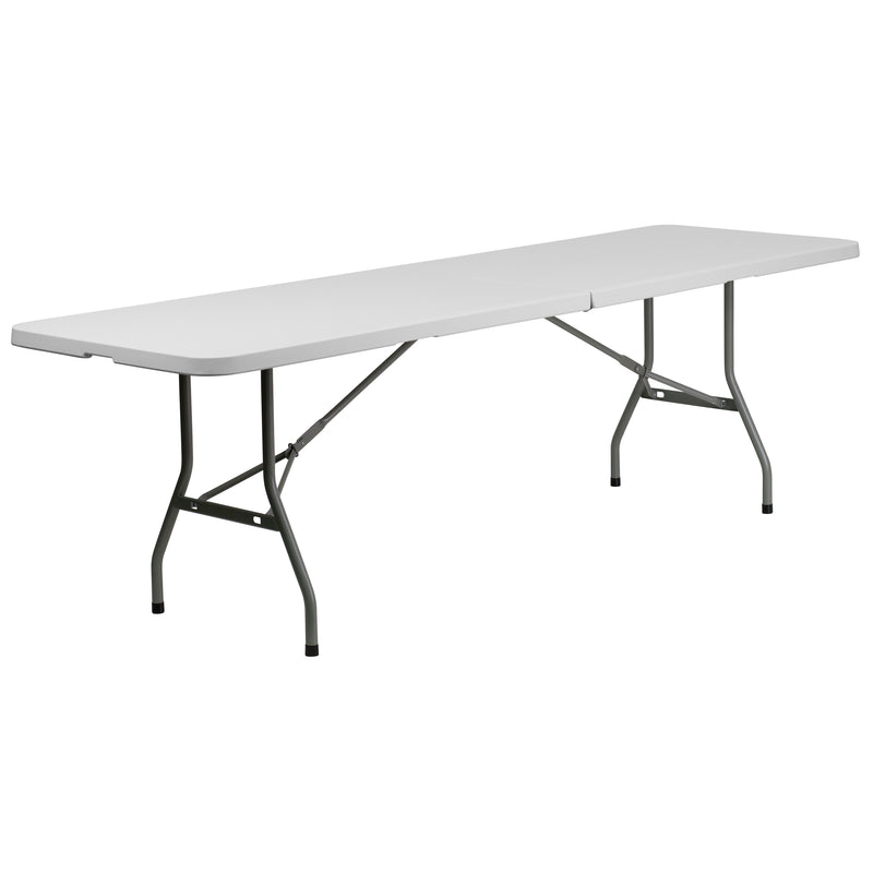 8-Foot Bi-Fold Granite White Plastic Banquet and Event Folding Table with Carrying Handle