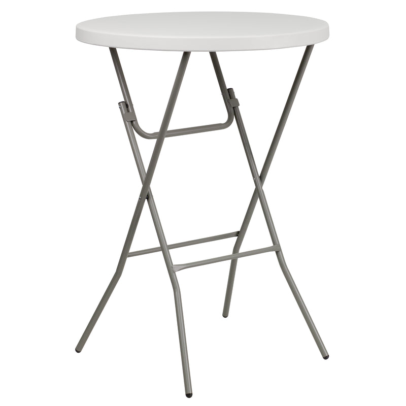 2.63-Foot Round Granite White Plastic Bar Height Folding Table