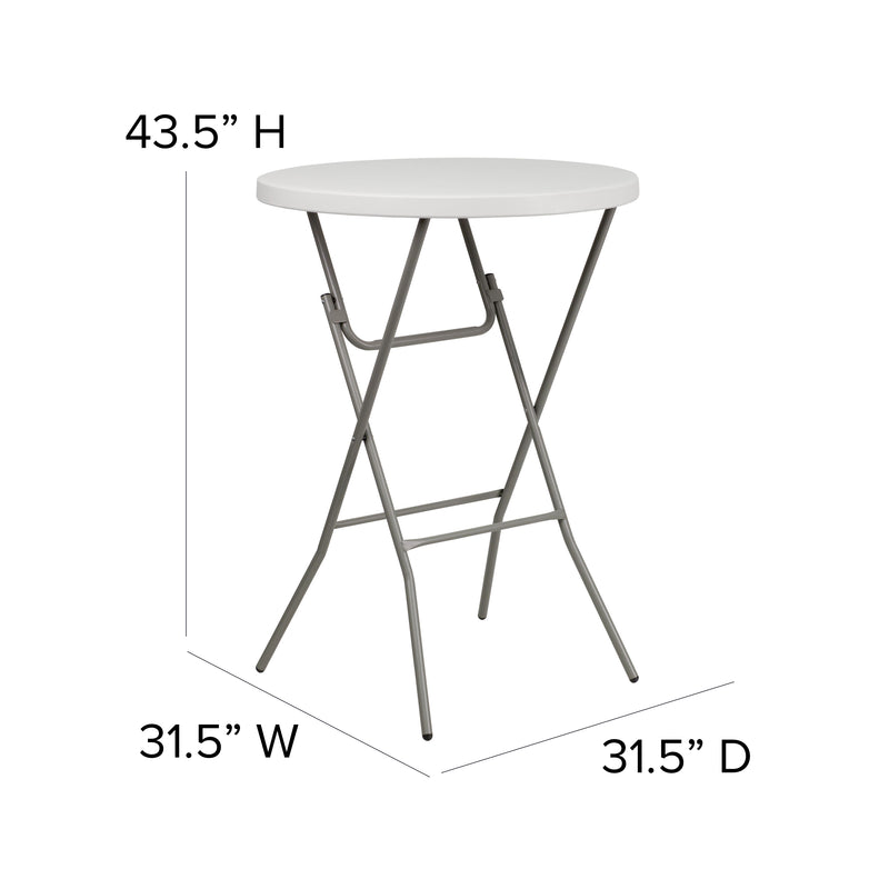 2.63-Foot Round Granite White Plastic Bar Height Folding Table