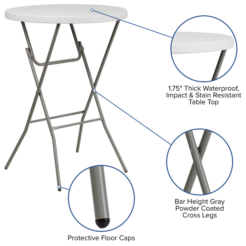 2.63-Foot Round Granite White Plastic Bar Height Folding Table