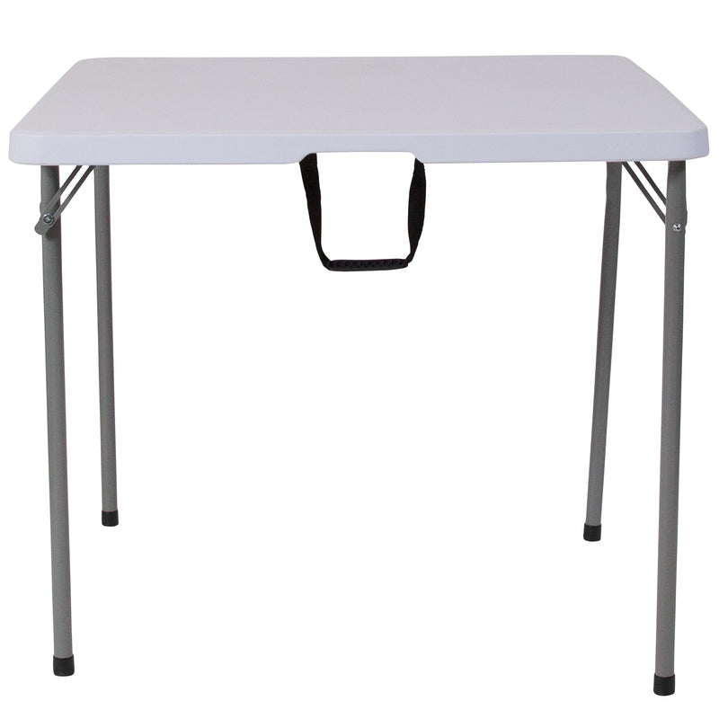 2.79-Foot Square Bi-Fold Granite White Plastic Folding Table with Carrying Handle