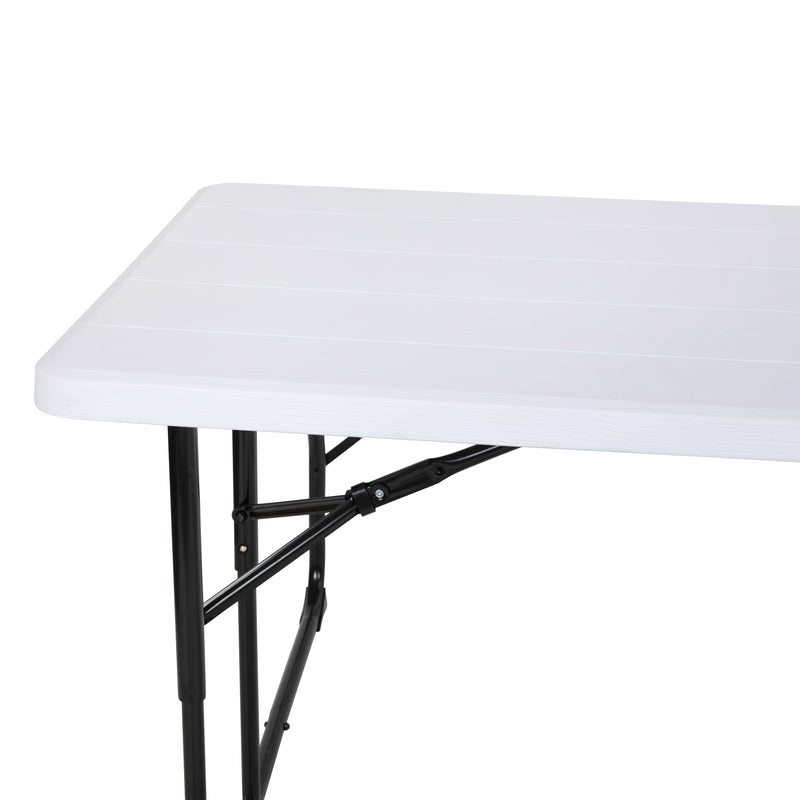 Insta-Fold White Wood Grain Folding Picnic Table and Benches - 4.5 Foot Folding Table