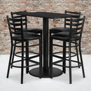 24'' x 42'' Rectangular Black Laminate Table Set with 4 Ladder Back Metal Barstools - Black Vinyl Seat