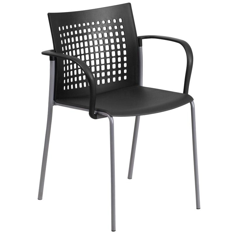 SINGLEWAVE Series 551 lb. Capacity Black Stack Chair with Air-Vent Back and Arms