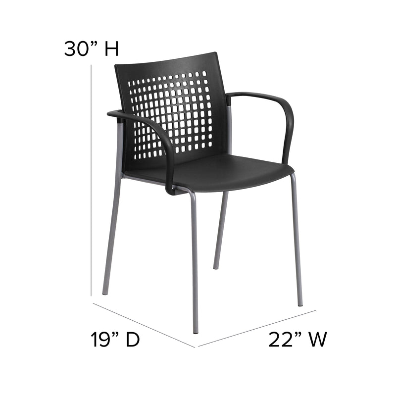 SINGLEWAVE Series 551 lb. Capacity Black Stack Chair with Air-Vent Back and Arms